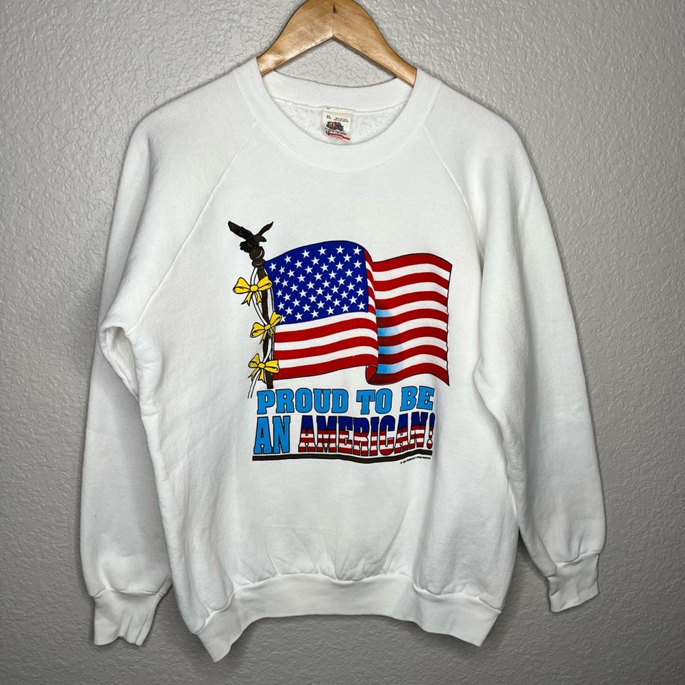 Vintage 90s Proud to Be an American Sweatshirt USA Flag 1991‎ Made in USA XL